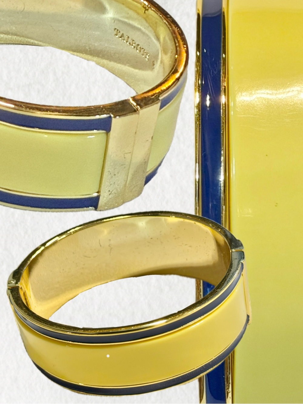 VINTAGE‎ 80s 90s Talbots bangle chunky  bracelet yellow gold navy blue statement